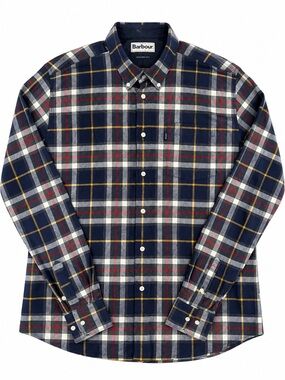 Barbour Castlebay Tartan Plaid Cotton Shirt Navy Tailored Fit L